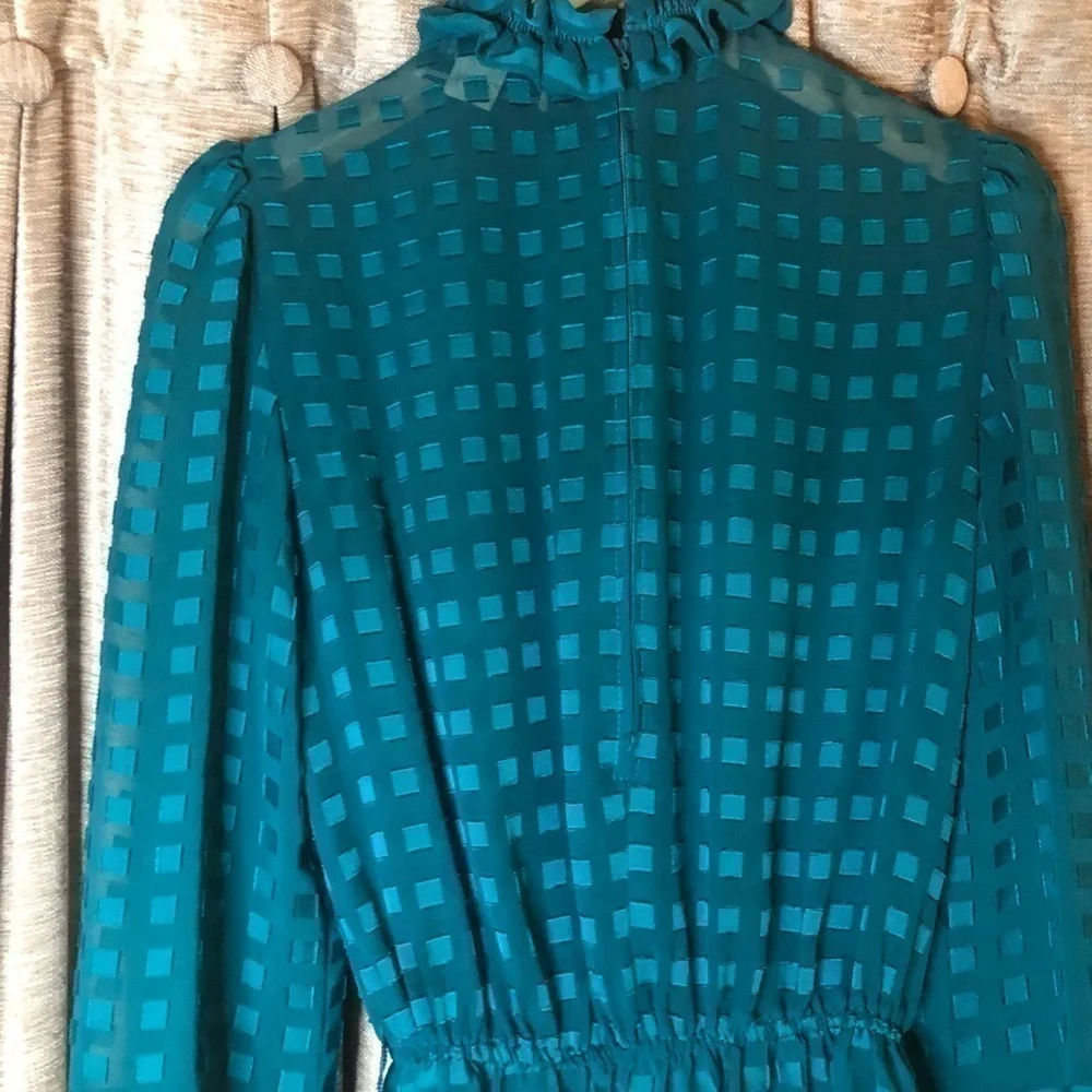 Vintage 80’s Donna Morgan for Non Stop Turquoise Geometric Print Dress Size 8